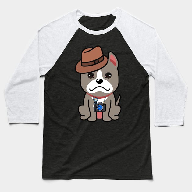 Cute grey dog is holding a camera Baseball T-Shirt by Pet Station